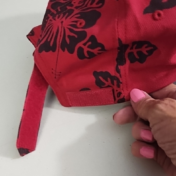 Red & Navy Tropical Print Hat with Curved Brim Cotton Adjustable - Picture 7 of 11